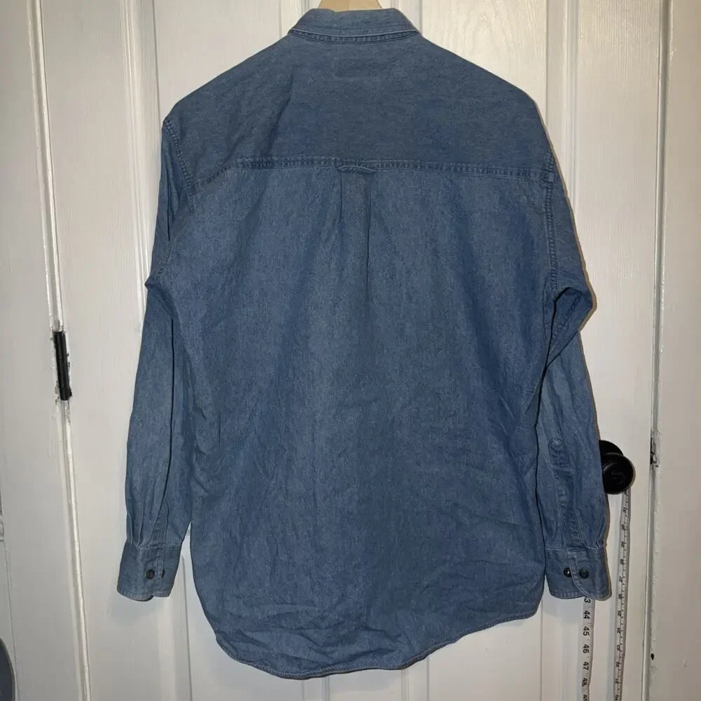 Vintage Chaps Ralph Lauren Mens Denim‎ Chambray Light Blue Casual Shirt 15.5